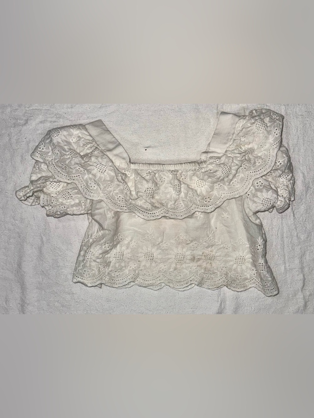 White Eyelet Ruffle Off-Shoulder Women’s Top